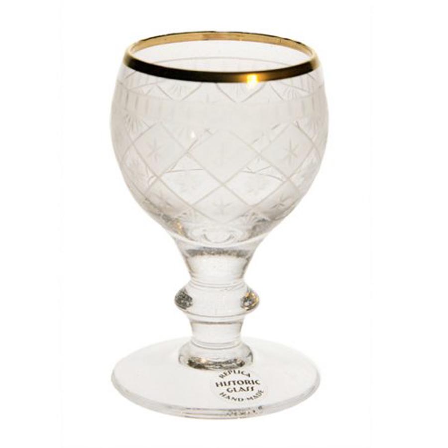 Likörglas med gravyr & guldkant, Casimirsborg