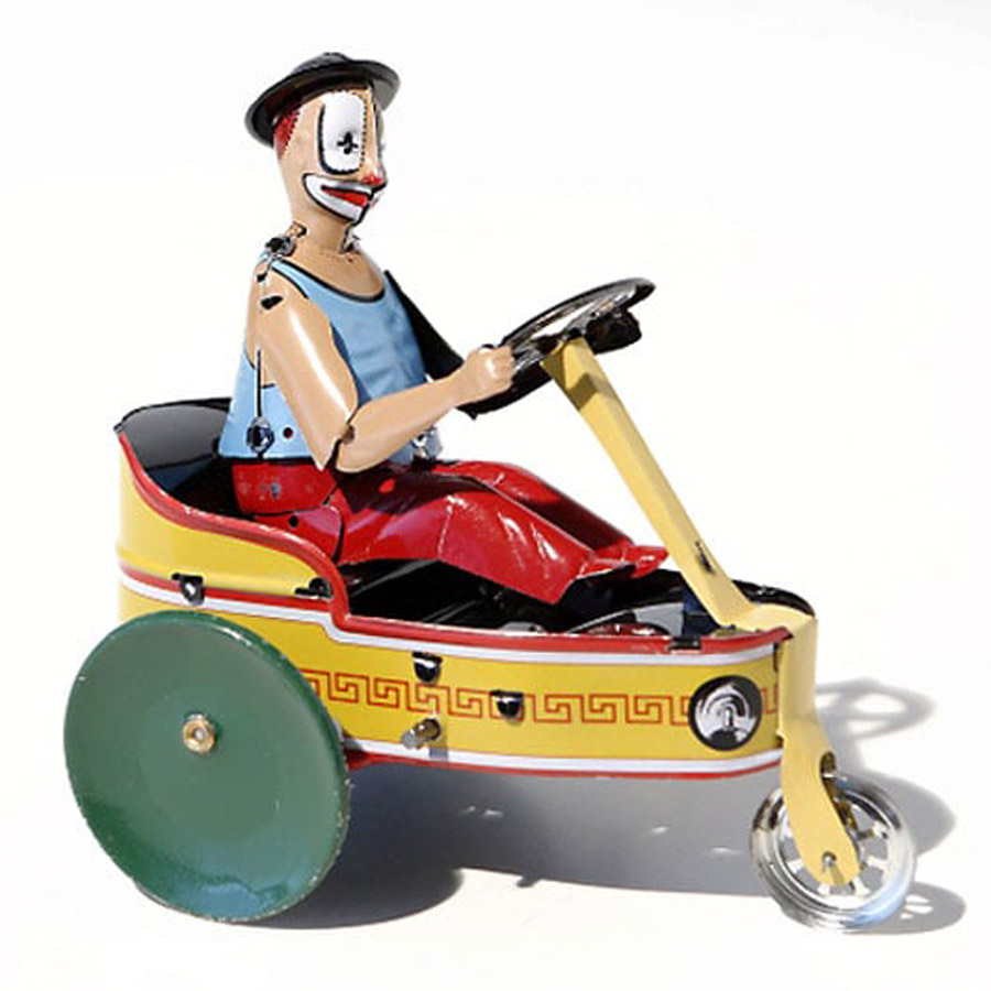 Berusad clown kör bil (bleckplåt) - Klicka på bilden för att stänga