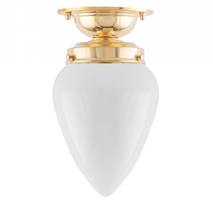 Taklampa Lundkvist 80 mässing opalvitt droppglas (badrumslampa)