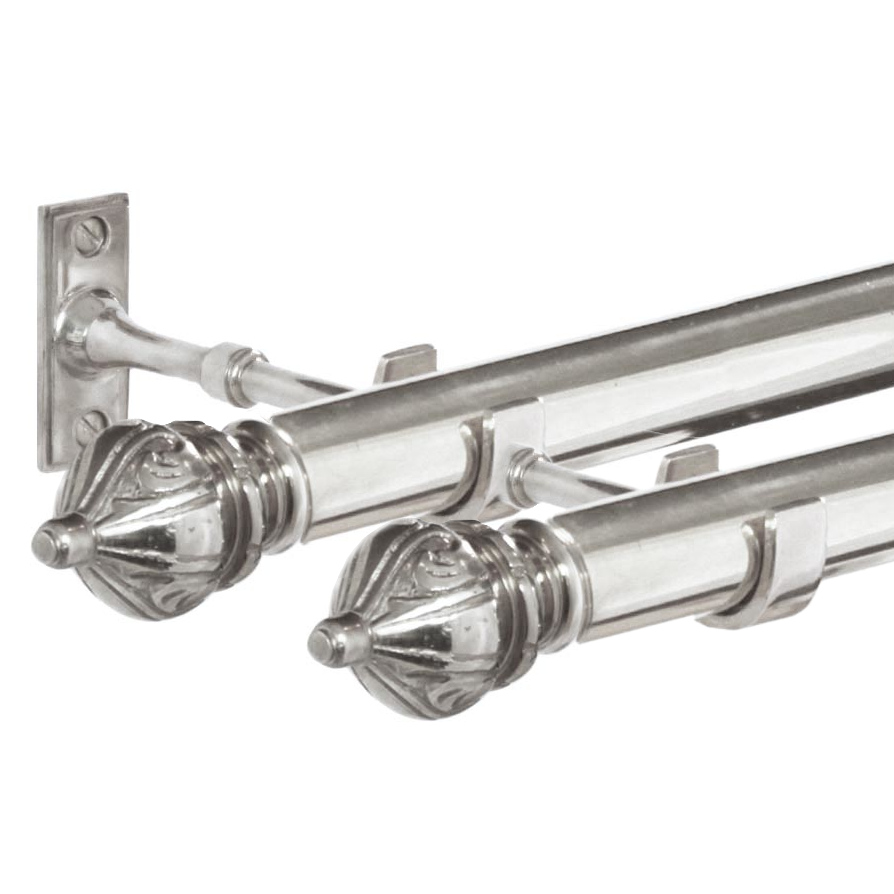 Dubbel gardinstång (3 meter) Odessa 1890 komplett (hållare & ändknoppar) nickel (bild för) Dubbel gardinstång (3 meter) Odessa 1890 komplett (hållare & ändknoppar) nickel