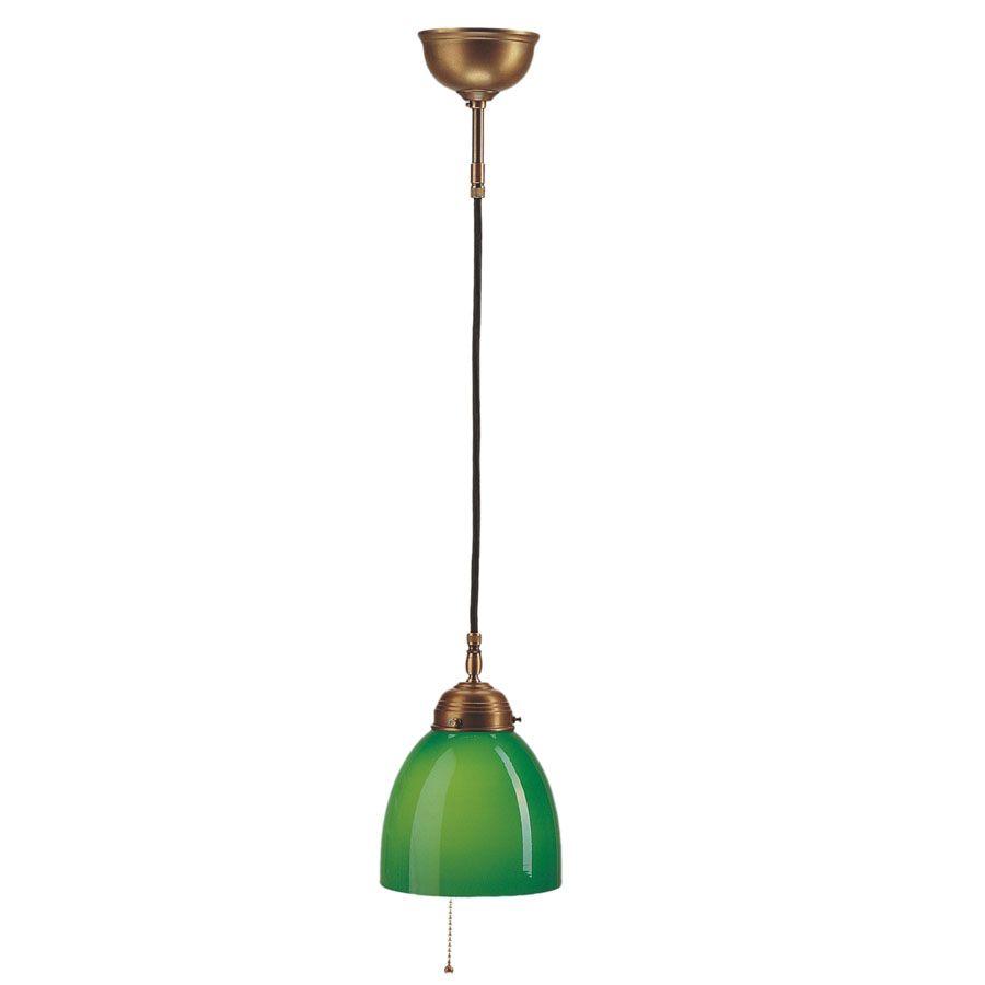 Jugendlampa i tygsladd med grön öppen kupa & dragströmbrytare